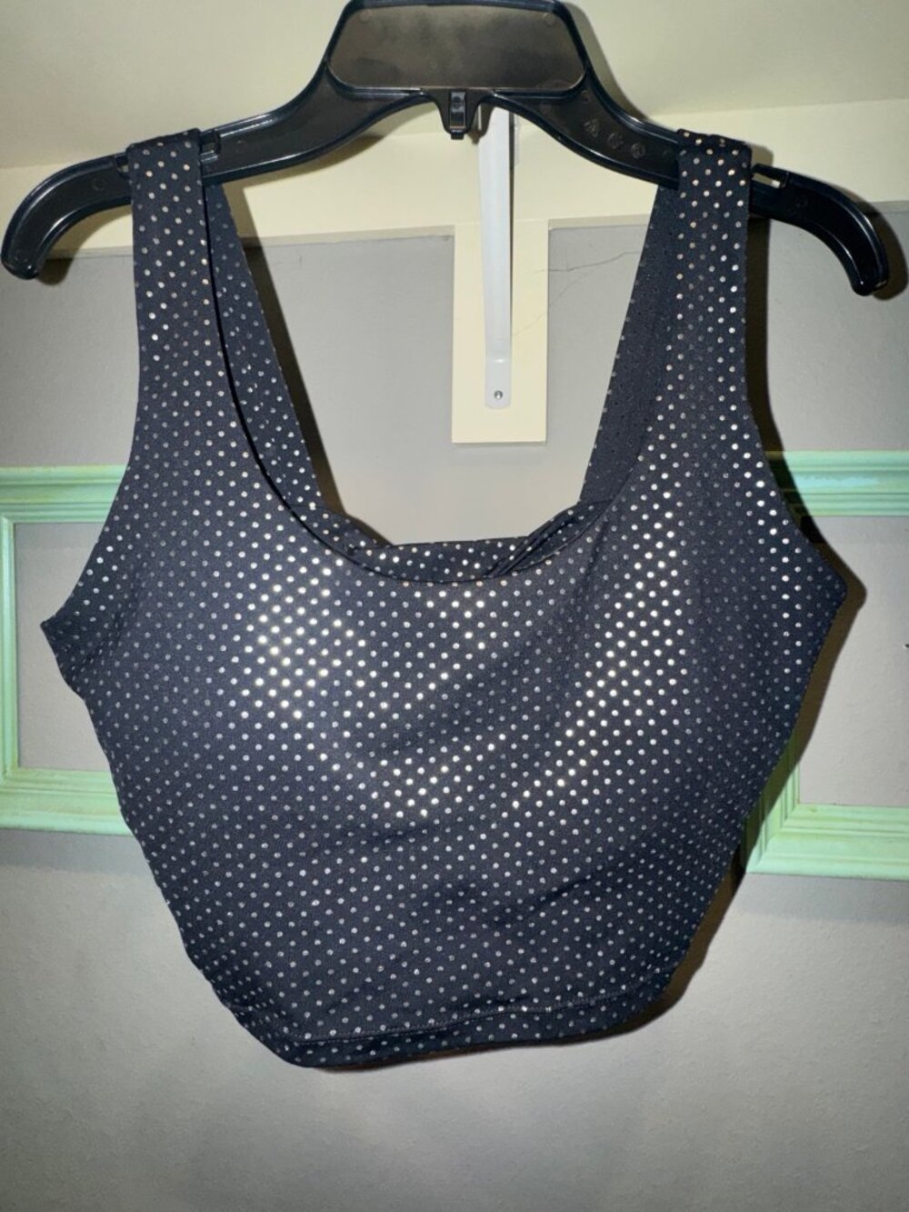 Zyia Active Black Metallic Dot Twist Back Crop Tank
